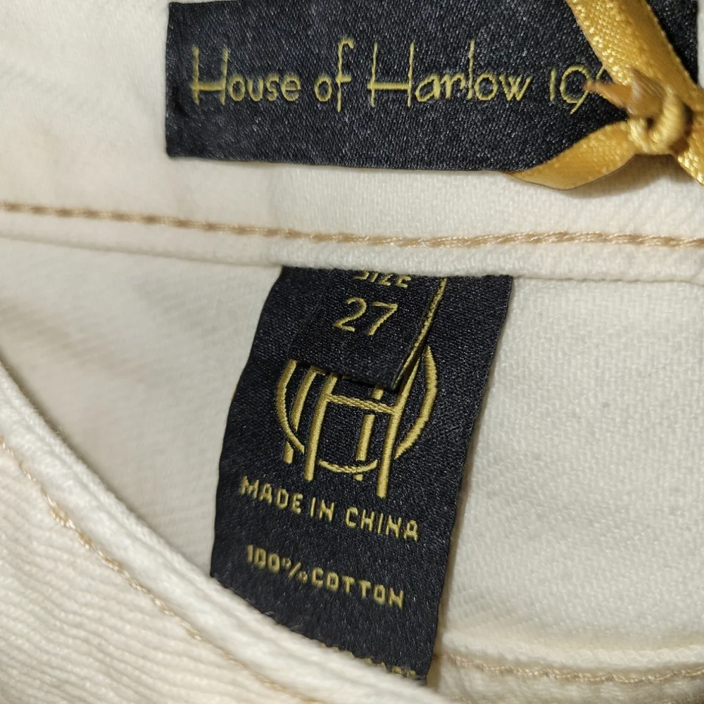 NWT House of Harlow 1960 Off White Denim High Rise Mom Distressed Shorts…